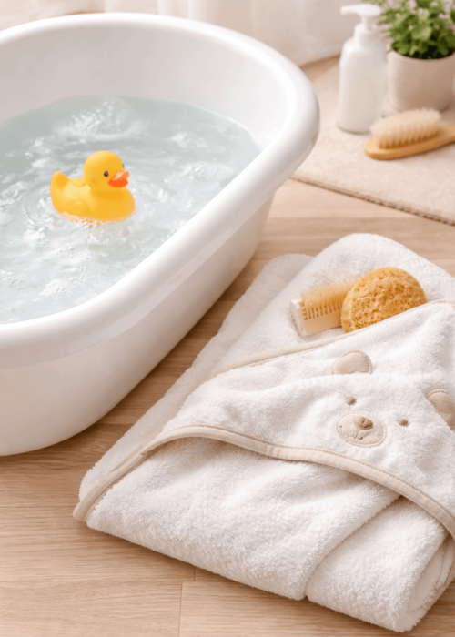 Baignoire bébé avec cape de bain douce pour le bain du nouveau-né